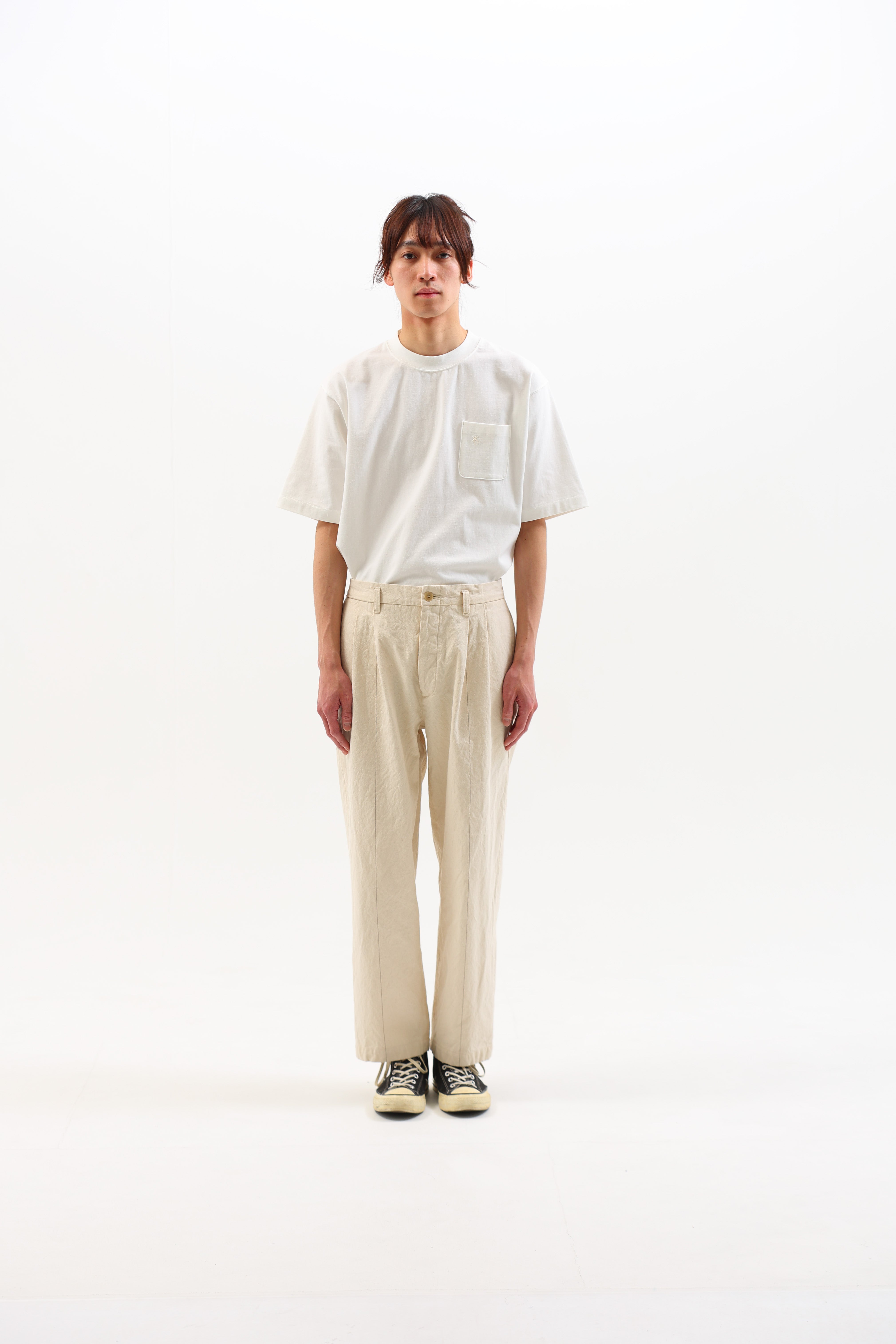 パンツ HAVERSACK 2tuck cotton stripe trousers M STRIPE CANVAS 2TUCK TROUSERS – SEUVAS