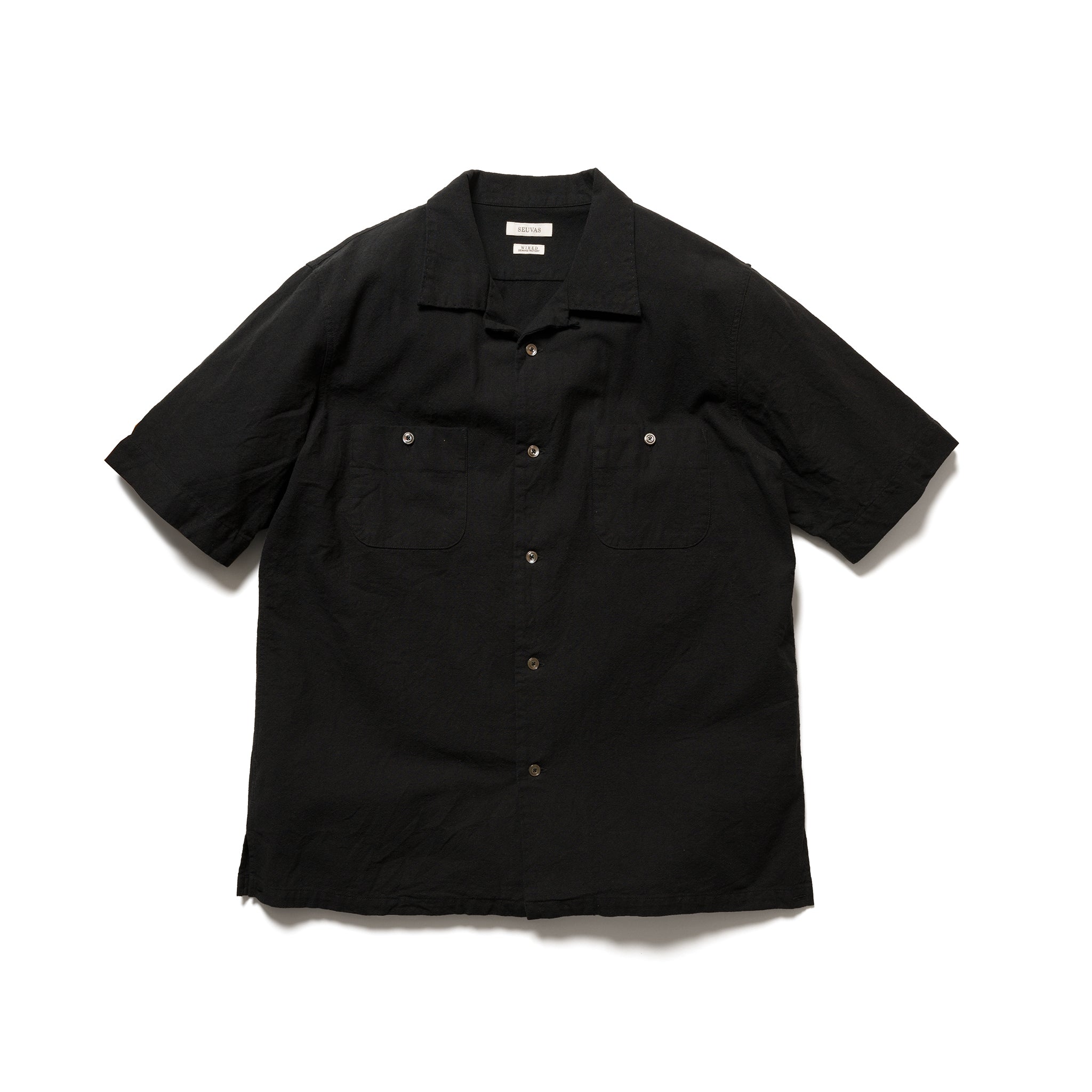 トップス KAJA OPEN COLLAR S/S WA-RK SHIRT BLACK 2 KAJA OPEN COLLAR S/S WA-RK SHIRT BLACK 2（Buy Black Shirts